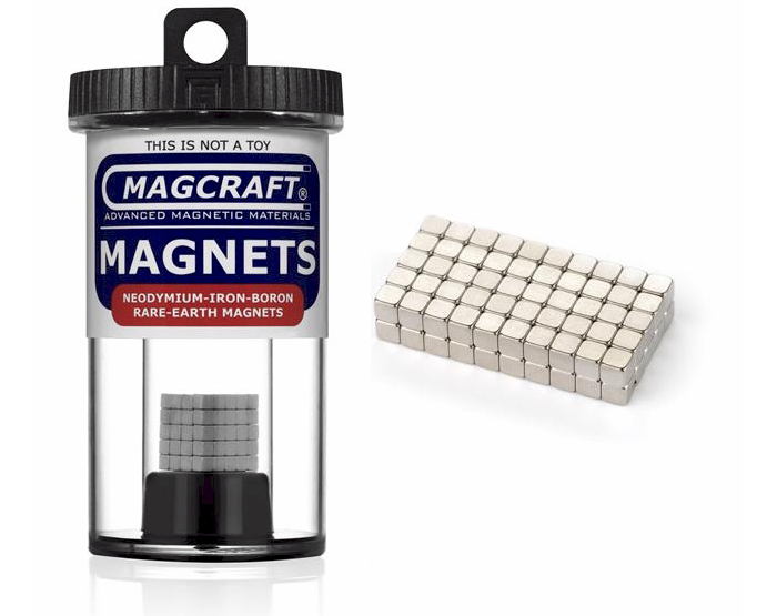 Rare-Earth Cube Magnets, 0.125 in. Long x 0.125 in. Wide x 0.125 in. Thick, 100-Count NSN0570, cube , magnets, magcraft, neodymium, rare earth