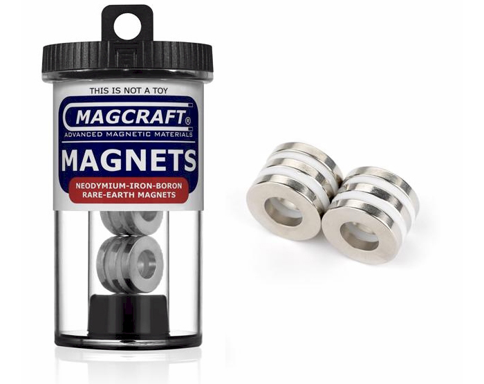 Rare-Earth Ring Magnets, 0.75 in. Outside Diameter x 0.375 in. Inside Diameter x 0.125 in. Thick, 6-Count NSN0615, ring , magnets, magcraft, neodymium, rare earth