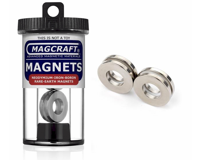Rare-Earth Ring Magnets, 1 in. Outside Diameter x 0.5 in. Inside Diameter x 0.125 in. Thick, 4-Count NSN0616, ring , magnets, magcraft, neodymium, rare earth