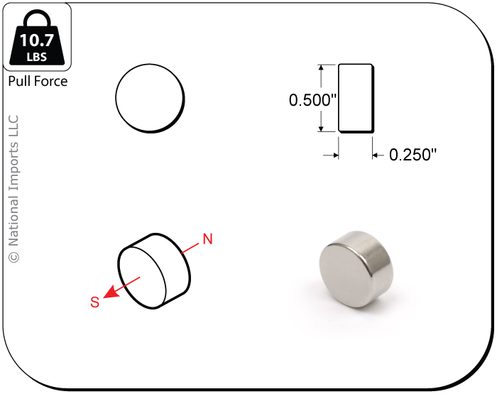 Rare-Earth Disc Magnets, 0.5 in. Diameter x 0.25 in. Thick - 250 Bulk Magnets 