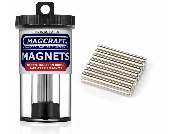 Rare-Earth Rod Magnets, 0.125 in. Diameter x 1 in. Long, 14-Count NSN0750, rod , magnets, magcraft, neodymium, rare earth
